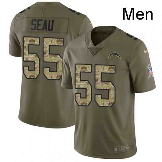 Men Nike Los Angeles Chargers 55 Junior Seau Limited OliveCamo 2017 Salute to Service NFL Jersey